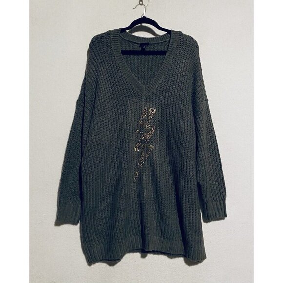 Torrid Sweater Womens 3X Gray Chunky Pullover Tunic Beaded Bolt Graphic Boho - Picture 2 of 9